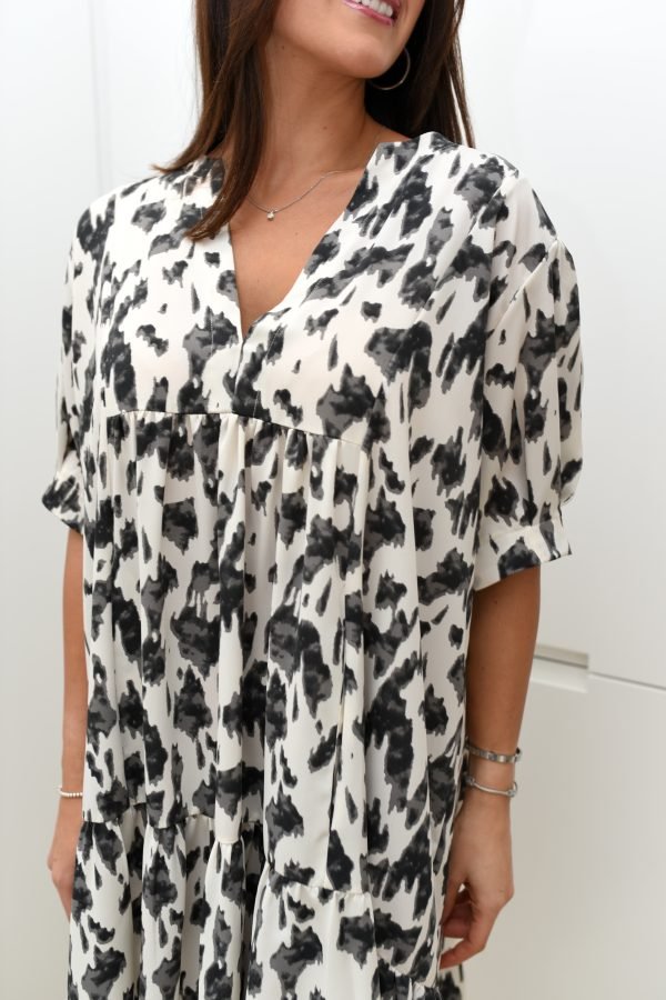 Nina Dress White Grey Mono - Image 9