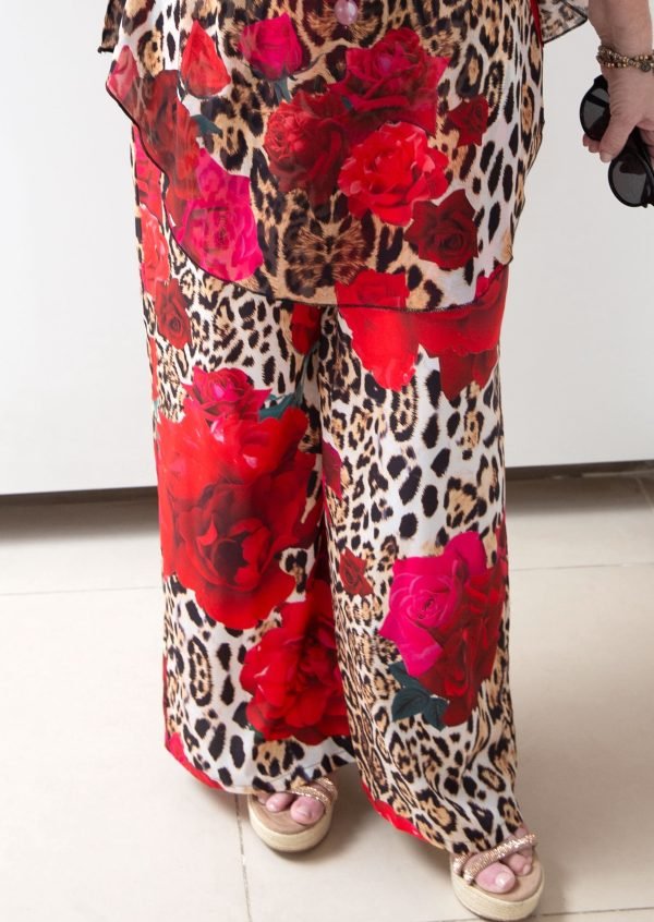 Tori Red Leopard Rose Trouser - Image 3