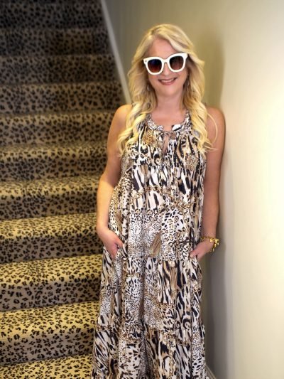 Charlotte Natural Leopard Sleeveless Maxi Dress