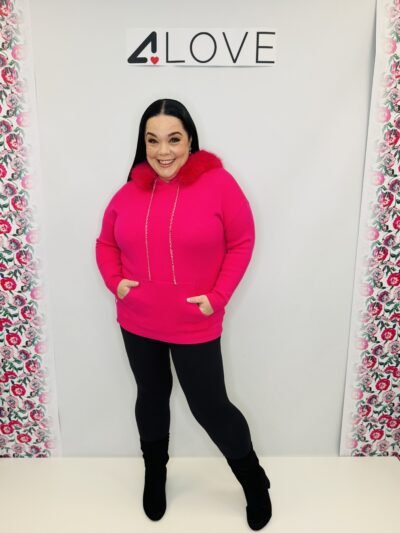 'L' Luxe faux fur hooded knitted jumper