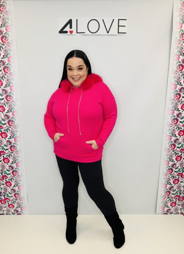 'L' Luxe faux fur hooded knitted jumper