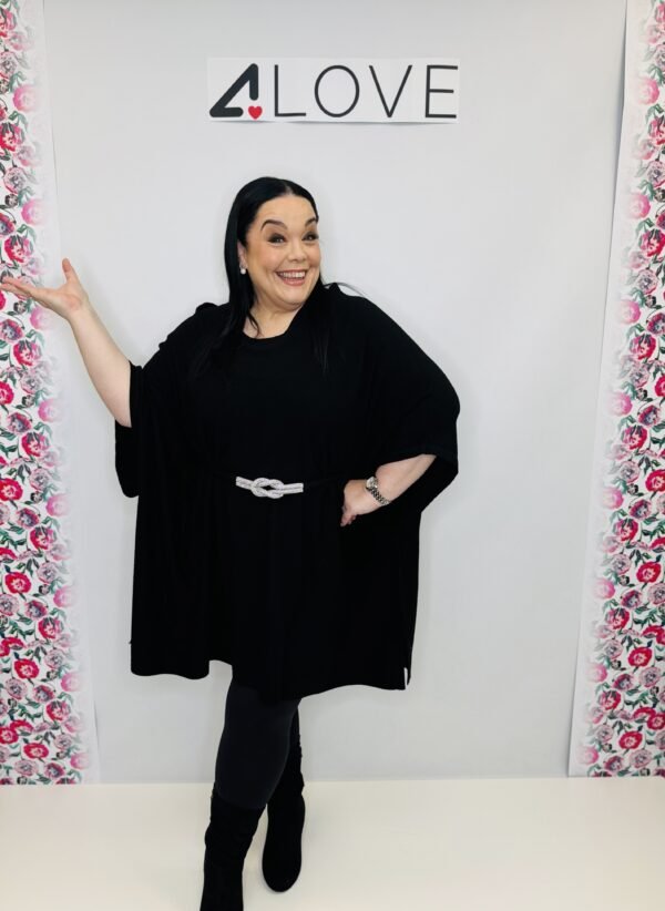 'L' Bling front belted knitted tunic