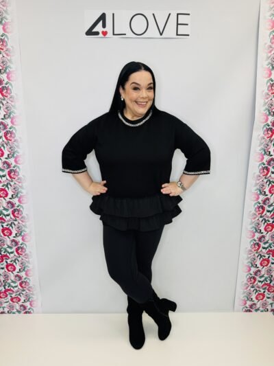 'L' Diamante detail neckline and cuff peplum tunic