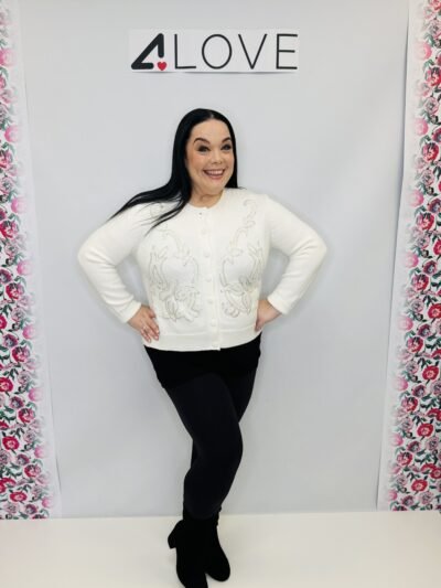 'L' Ornate bead and pearl design knitted cardigan