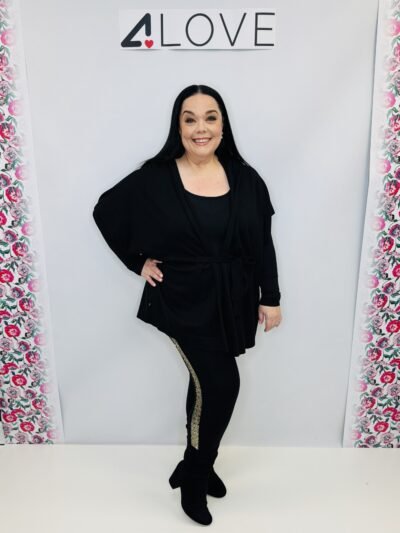 'L' Knitted hooded tie waist short sleeve cardigan