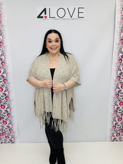 'L' Diamante detail fringed wrap / cardigan
