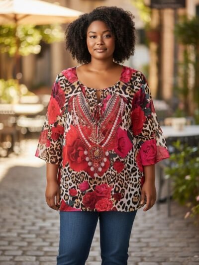'L' Roses kaftan style top
