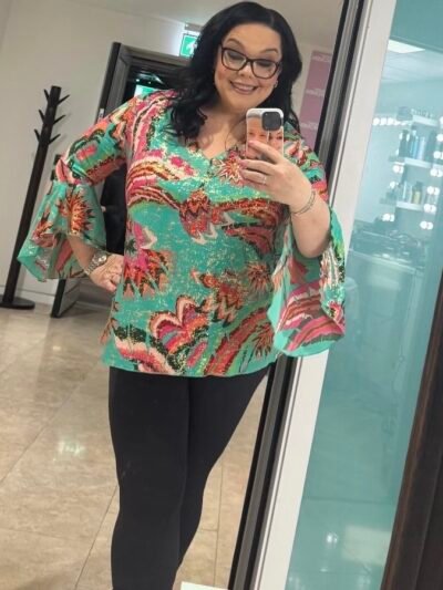 'L' V Neck Floaty Sleeve Printed Top